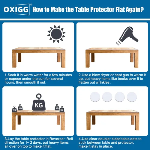 Miniatura 6 de OXIGG Protector transparente para mesa, 24 x 48 pulgadas, 0.059 in de grosor, protector de mesa rectangular para comedor, mesita de noche, encimera