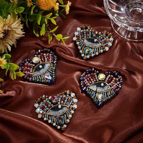 Miniatura 7 de INFUNLY 4 parches de cuentas de diamantes de imitación de ojo de corazón de 4.1 x 2.9 pulgadas, parches para coser en forma de corazón, hechos a