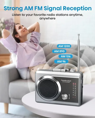 Miniatura 4 de Reproductor de grabadora de casete portátil y radio AM/FM, reproductor de cinta de casete compacto con conector para auriculares de 0.138 in