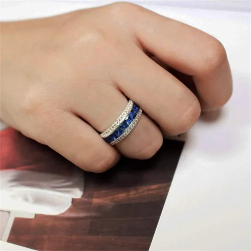 Miniatura 5 de AZQ TZ.1 - Anillo de compromiso de boda de compromiso de eternidad para mujer, chapado en oro de 18 quilates, con circonita cúbica, clásico