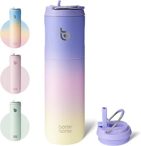 Miniatura 14 de BOTTLE BOTTLE Botella de agua aislada de 24 onzas con tapa de popote y asa para deportes, viajes, gimnasio, botellas de agua de acero inoxidable