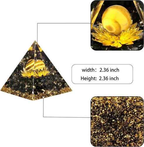 Miniatura 3 de Rockcloud Esfera de piedra de cristal de pirámide de orgón en generador de energía base de loto para meditación de equilibrio de chakras, ojo