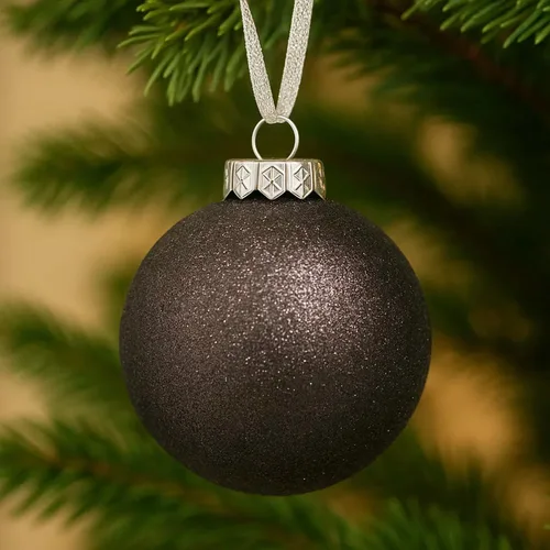 Miniatura 9 de Adornos de Navidad Negros – Decoraciones de Árbol de Vacaciones de Plástico Irrompible de 32 Piezas, 16 Bolas de Nieve con Purpurina (3.15"/2.36")