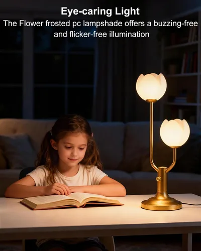 Miniatura 4 de Lightdot Lámpara de Mesa de Flores Doradas para Dormitorio, 2 Cabezas Florales 3000K Luz Blanca Cálida Regulable Lámparas de Mesita de Noche