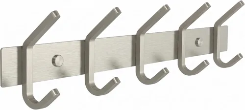 Miniatura 24 de Perchero de Pared Blanco – Riel de Ganchos de Acero Inoxidable de 15 Pulgadas con 5 Ganchos Dobles Resistentes para Abrigos – Perchero Montado
