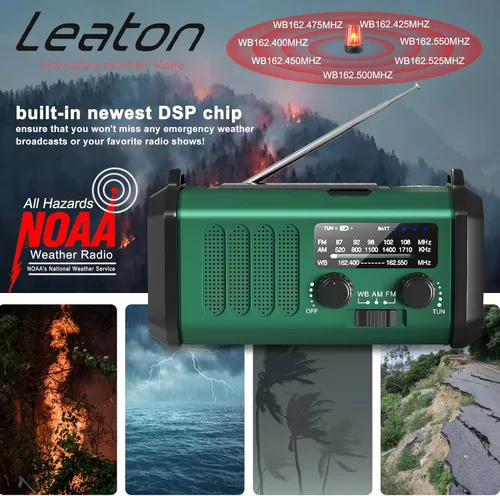 Miniatura 4 de Radio meteorológica NOAA 20000mAh Radio de manivela de emergencia Solar Panel, AM/FM Portable Battery Operated with LED Flashlight & SOS Alarm