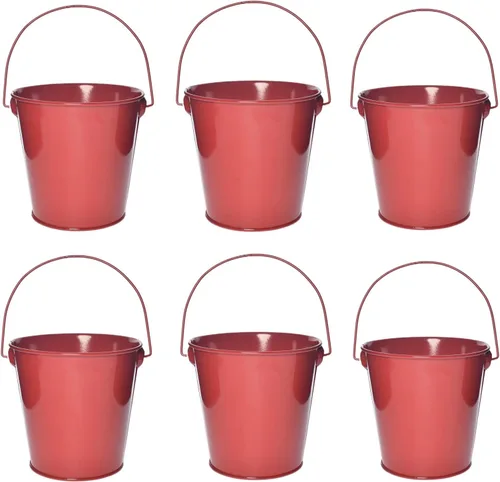 Miniatura 13 de Cubos de metal de colores con asa, paquete de 6 cubos de hierro galvanizado de 5.91 pulgadas para niños, aula, manualidades y recuerdos de fiesta