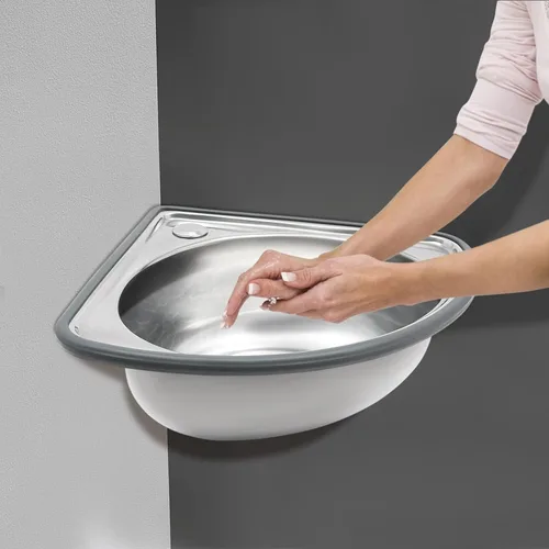 Miniatura 8 de Fregadero de acero inoxidable montado en la pared de un solo cuenco, lavabo triangular grueso para fregadero pequeño para cocina, baño, lavabo