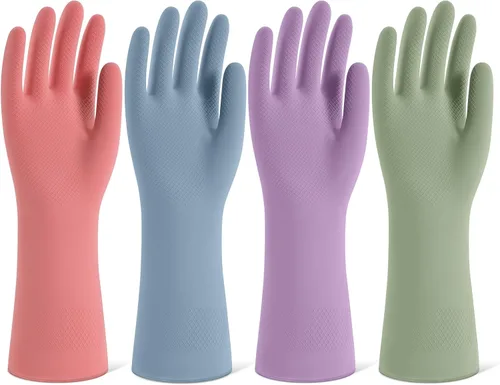 Guantes de limpieza de goma para lavar platos, 4 pares de guantes de cocina reutilizables para lavar platos y limpieza del hogar, guantes de lavar