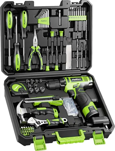 Miniatura 13 de PULITUO Juego de taladro inalámbrico de 12 V verde, kit de taladro eléctrico con batería y cargador, taladro eléctrico para mejoras del hogar