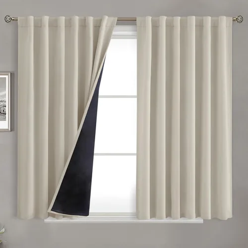 Miniatura 44 de BGment Cortinas 100% opacas beige de 63 pulgadas de largo con forro aislante térmico, bolsillo para varilla y lengüeta trasera de doble capa