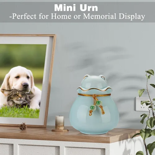 Miniatura 5 de SOITIS Urna conmemorativa para mascotas para cenizas de gato o perro, 3.54 x 3.15 pulgadas, elegante recuerdo de cerámica con tapa en forma de gato