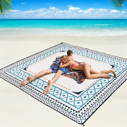 Miniatura 12 de WIWIGO Manta de playa impermeable a prueba de arena tapete de playa 79" X 83"/10'x9' para 2-8 adultos, de secado rápido, tapete de picnic al aire