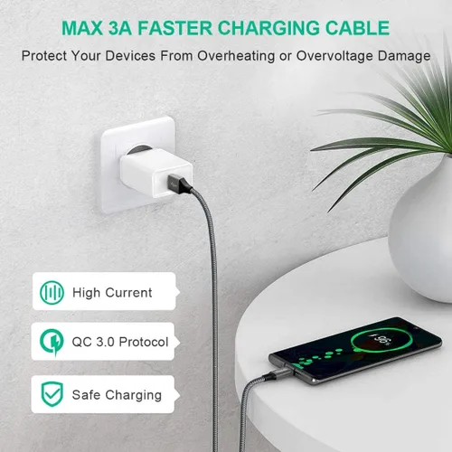 Miniatura 3 de Cable USB C largo [12 pies, paquete de 2], etguuds cable de cargador de carga rápida USB A a tipo C trenzado para Samsung Galaxy S22 S21 S20 Ultra