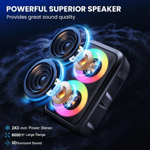 Miniatura 3 de Altavoz Bluetooth con 2 micrófonos inalámbricos recargables, altavoz portátil para fiesta con luces de colores, altavoces de pie compatibles