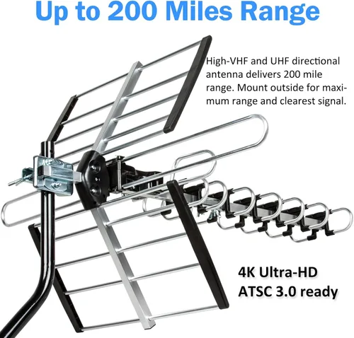 Miniatura 2 de Five Star Antena HDTV versión 2025 mejorada VHF/UHF 4K 200 millas de alcance con divisor de antena, soporte para 4 televisores y cable RG6 de 40