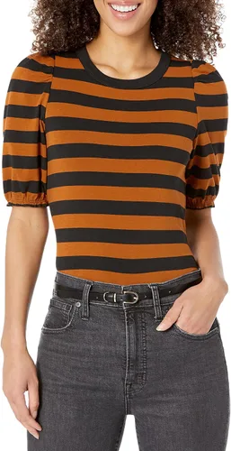 Tienda Essentials Camiseta de manga corta tipo farol con cuello redondo de corte clásico para mujer