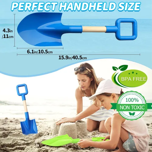 Miniatura 4 de Palas de arena de playa de 16 pulgadas para niños, kit de herramientas de pala de jardín, pala de plástico de madera resistente y larga para excavar