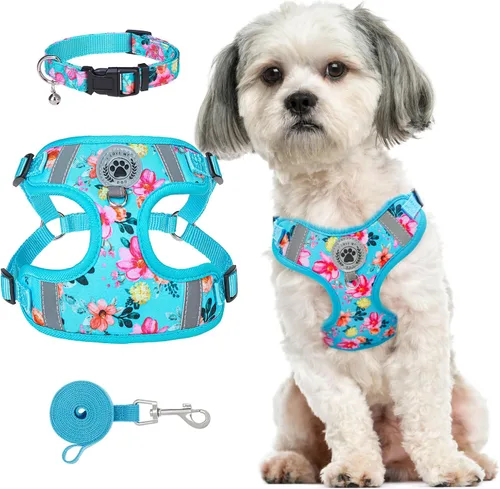 Miniatura 11 de BEAUTYZOO Step in - Juego de arnés para perro, collar y correa para perros pequeños, medianos y grandes, arnés para cachorro sin tirones, sin Beige