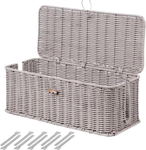 Miniatura 14 de BROWNLILY Caja de Gestión de Cables, Organizador de Cables Estilo Ratán para Escritorio, Ocultador de Cables, Cubiertas de Enchufes a Prueba