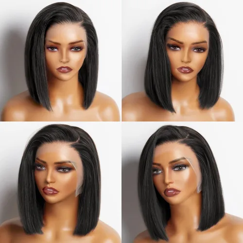 Miniatura 2 de Hoacon Peluca Bob de cabello humano 13x4 de encaje frontal 180% de densidad sin pegamentos para mujeres negras, pelucas de encaje frontal de Bob