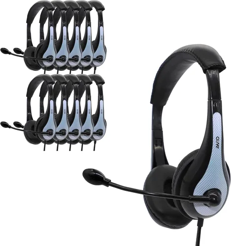 Miniatura 11 de Avid Auriculares AE-36 en blanco con micrófono de pluma ajustable para escuela, aula, educación, pruebas y evaluación