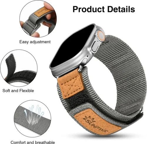 Miniatura 5 de Paquete de la resistente correa de nailon con velcro para Apple Watch (gris/negro)