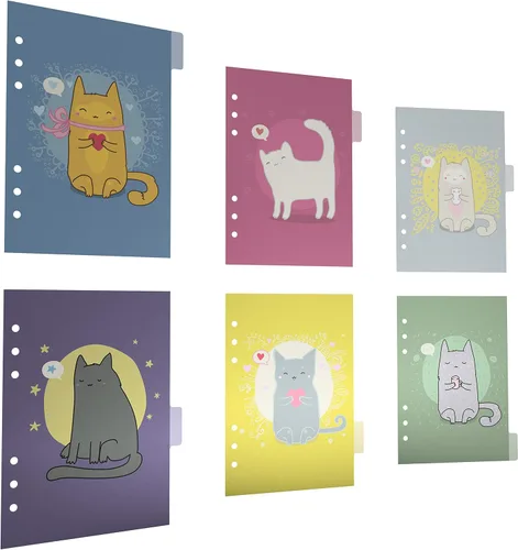 Miniatura 2 de Discagenda 6 separadores de secciones de plástico, duradero, lindo gatito para planificador, organizador personal (A5/tamaño junior