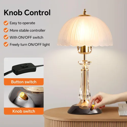 Miniatura 2 de Lámpara de mesa de cristal, lámpara de noche regulable con interruptor de encendido/apagado, modernas lámparas de vidrio para mesitas de noche