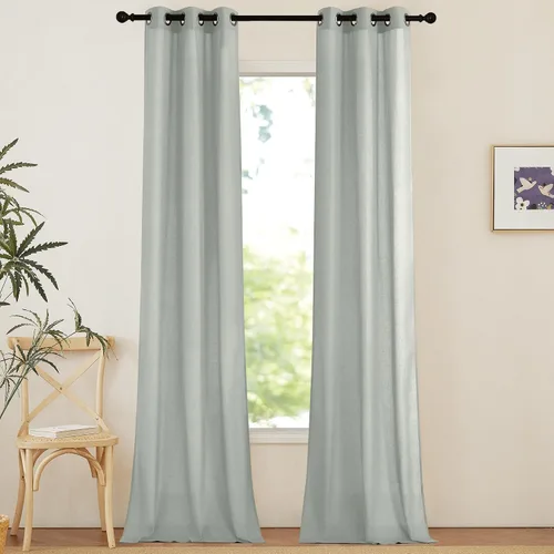 Miniatura 219 de NICETOWN Cortinas de lino natural con textura de lino para dormitorio, mezcla de lino rústica con ojales en la parte superior, semitransparentes