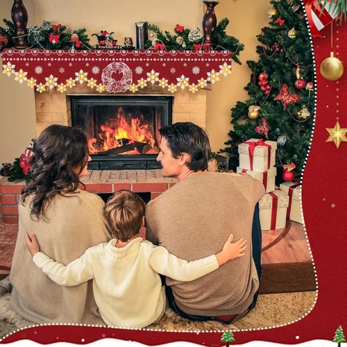 Miniatura 6 de Nuanchu Bufanda de mantel de Navidad de 96 x 18 pulgadas, bufanda roja iluminada para chimenea con decoración de corona de copo de nieve, cubierta