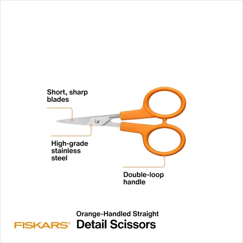 Miniatura 2 de Fiskars Tijeras con mango naranja de corte recto, hojas de acero inoxidable, mango ambidiestro de doble asa