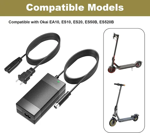 Miniatura 2 de Cargador de 42V 2A para Okai Neon 36V Batería de iones de litio compatible con Okai EA10, ES10, ES20, ES50B, ES520B Cable adaptador de corriente