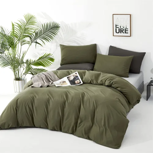 Miniatura 383 de CLOTHKNOW - Juego de edredón verde militar tamaño completo de 3 piezas, juego de ropa de cama verde oscuro, edredón suave con 2 fundas de almohada