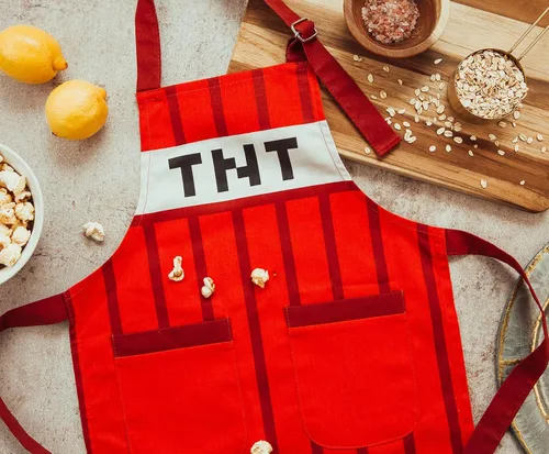 Miniatura 2 de Minecraft Delantal de cocina juvenil TNT rojo Delantal de chef para servir a la parrilla y cocinar, Rojo