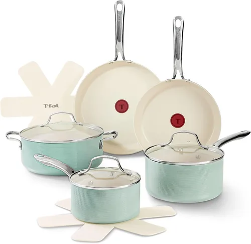 Miniatura 14 de Juegos de utensilios de cocina T-fal Revive de cerámica, juego de ollas y sartenes antiadherentes, (12 piezas), recubierto de cerámica Gris Stone