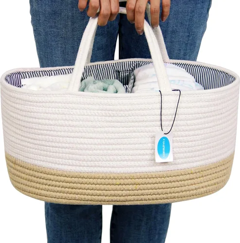 Miniatura 9 de Casaphoria Caddy Organization - Cesta de cuerda de algodón tejida para almacenamiento, cesta circular suave con asa, material de algodón