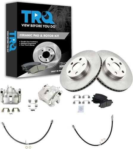 Miniatura 49 de TRQ Juego de pastillas de freno delanteras y rotores de cerámica, pinzas, mangueras, compatibles con Honda Odyssey 2005-2010