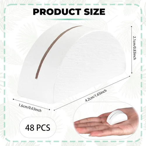 Miniatura 3 de 48 soportes blancos para números de mesa, soporte ligero de madera para nombres de mesa de boda, tarjeteros de tamaño pequeño, diseño semicircular