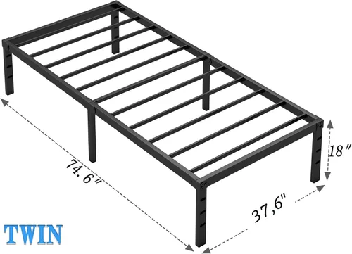 Miniatura 2 de NEW JETO - Marco de cama de metal, marco de cama tamaño individual con espacio de almacenamiento, base de colchón resistente y de trabajo pesado