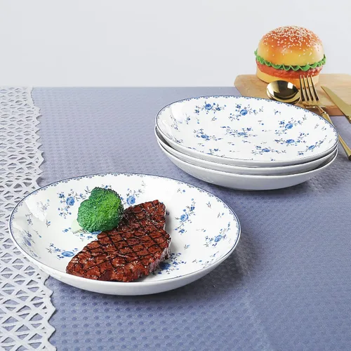 Miniatura 5 de fanquare Juego de 4 cuencos de ensalada de porcelana de 8 pulgadas, platos florales redondos para sopa, pasta, postre, fruta