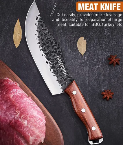 Miniatura 3 de Naitesen Juego de 4 cuchillos de carnicero y cuchillos de cocina, forjados a mano, muy afilados para cortar carne, cocinar, barbacoa, regalos