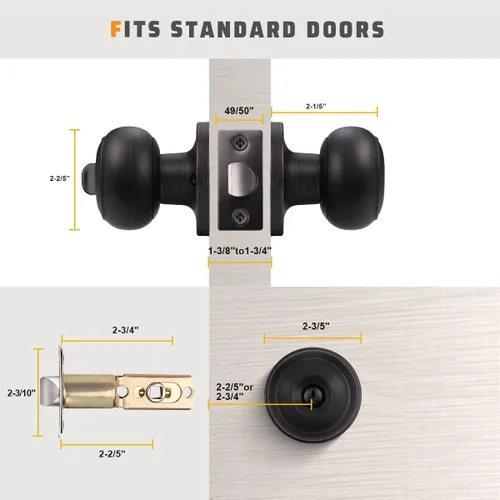 Miniatura 5 de KNOBWELL Pomos de puerta de privacidad, pomo de puerta de cama y baño con cerradura, pomos de puerta de bronce aceitado interior, pomo de puerta