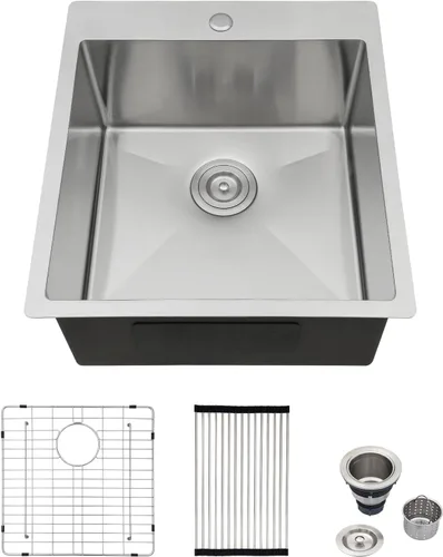 Miniatura 30 de Logmey Fregadero de cocina negro 33x22 empotrable, estación de trabajo de fregadero de cocina, SUS304 calibre 16 acero inoxidable, tazón individual