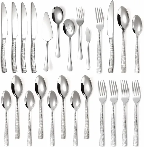 Juego de cubiertos con utensilios para servir, juego de cubiertos de acero inoxidable para 4 cubiertos, incluye tenedores, cucharas, cuchillos para