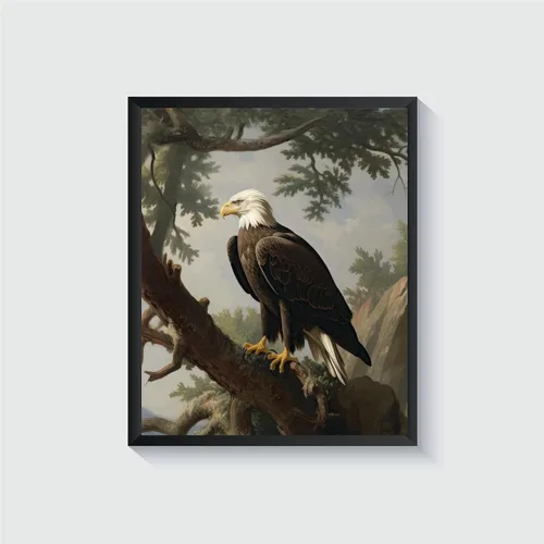 Póster de Arte de Águila Calva Impresión Artística Retro Vintage Decoración de Pared Póster de Arte de Pájaro Decoración Naturaleza, Decoración de