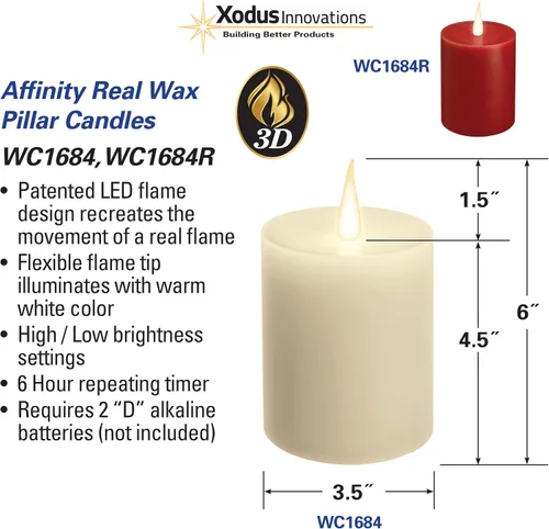 Miniatura 6 de Xodus Innovations WC1684R - Vela de pilar de cera LED sin llama de 4 pulgadas con temporizador automático y llama parpadeante 3D blanca cálida, Rojo