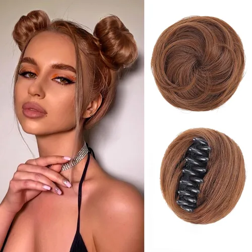 Miniatura 7 de 2 extensiones de moño de pelo sintético para mujer, mini moños naturales con clip, extensiones de cabello para mujer, moño desordenado, para uso