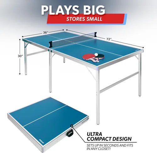 Miniatura 4 de GoSports - Juego de tenis de mesa de tamaño mediano – Rojo o azul – Juego de tenis de mesa portátil para interiores y exteriores con red, 2 raquetas