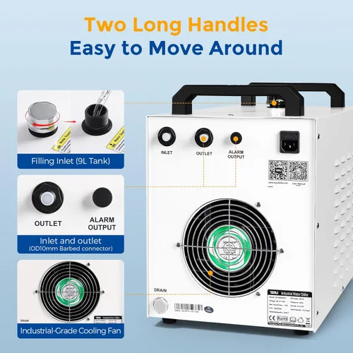 Miniatura 7 de Cloudray Enfriador de agua CW-3000 para grabador láser de CO2 y corte, enfriador láser, enfriador de agua industrial, con capacidad de tanque